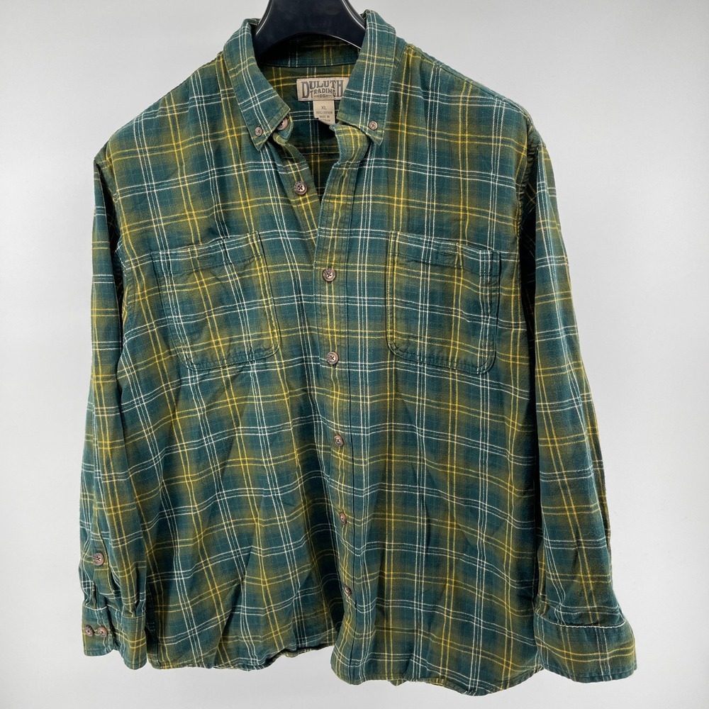 Duluth Trading Co Flannel Shirt Mens XL Green‎ Plaid Outdoor Workwear